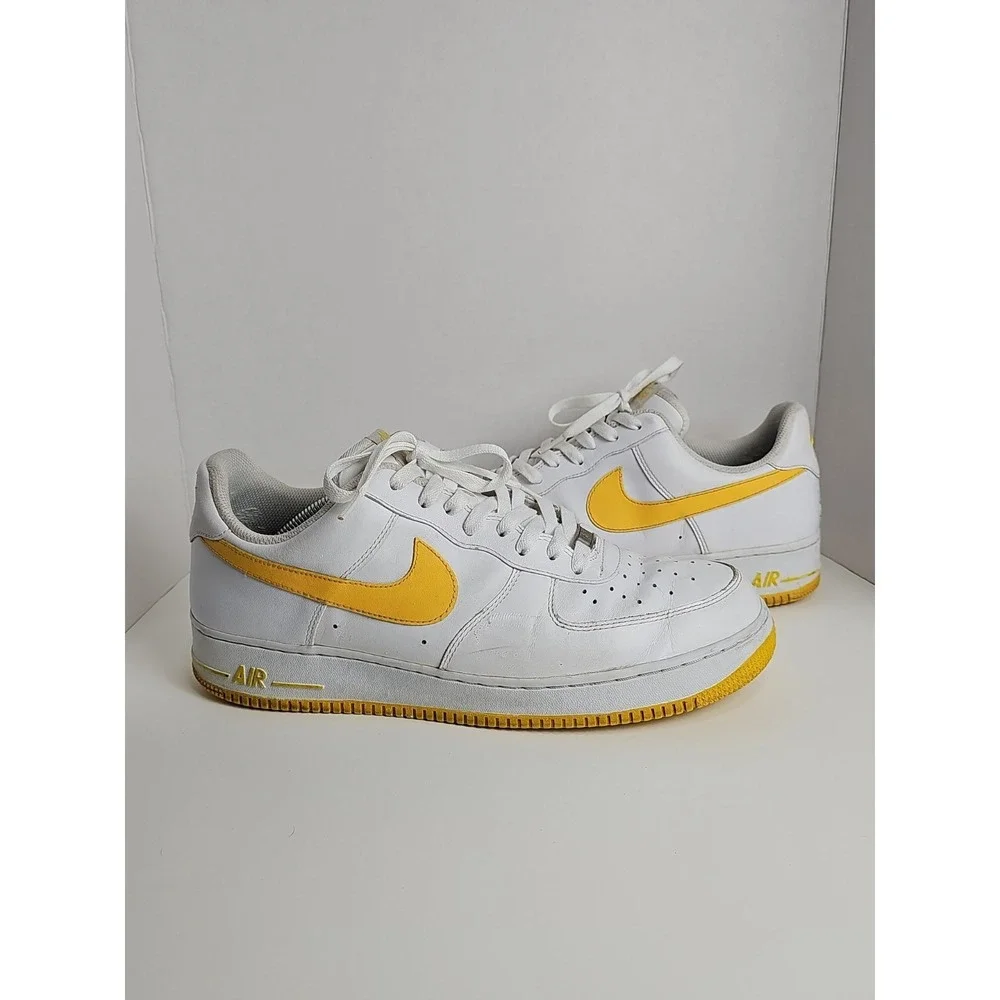 Nike Air Force 1 Men's Size 12 Sneakers White with yellow check and bottom